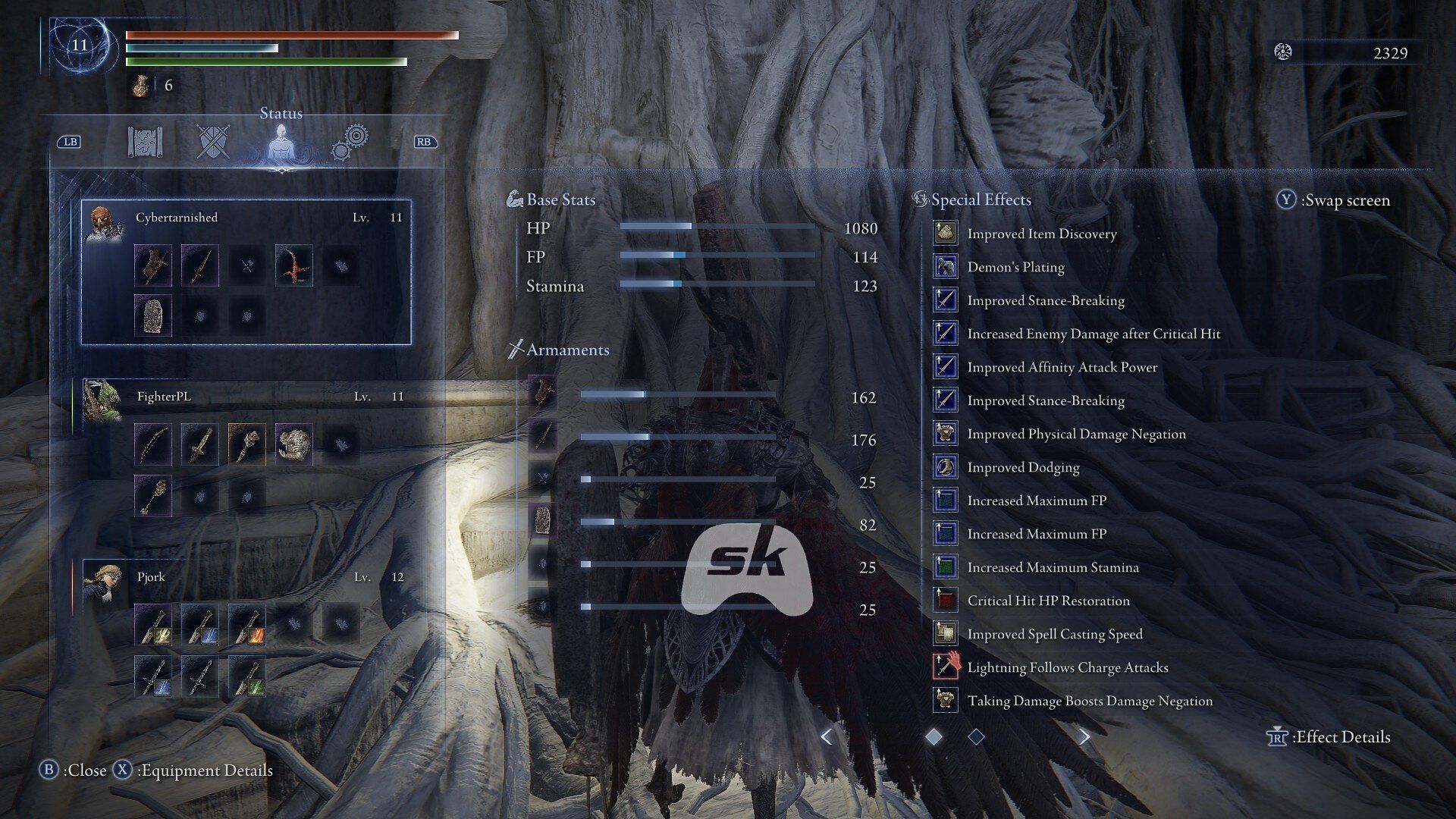Status on Armaments and more (Image via Sportskeeda Gaming || FromSoftware)